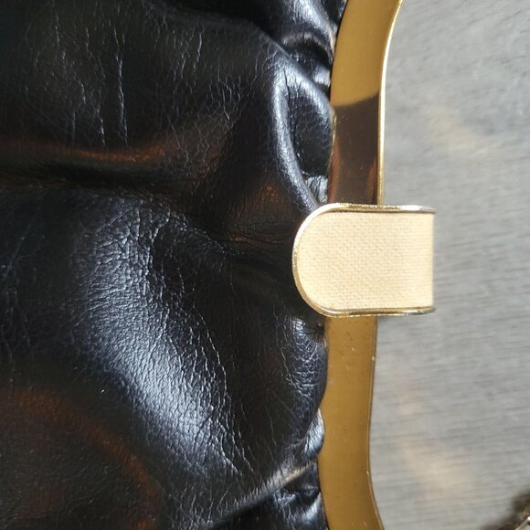 Vintage Black Leather Evening Clutch With Gold Chain & Clasp - Picture 2 of 7